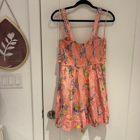 NWT Anthropologie Ranna Gill Pink Floral Linen Scallope Romper Medium - Picture 3 of 11